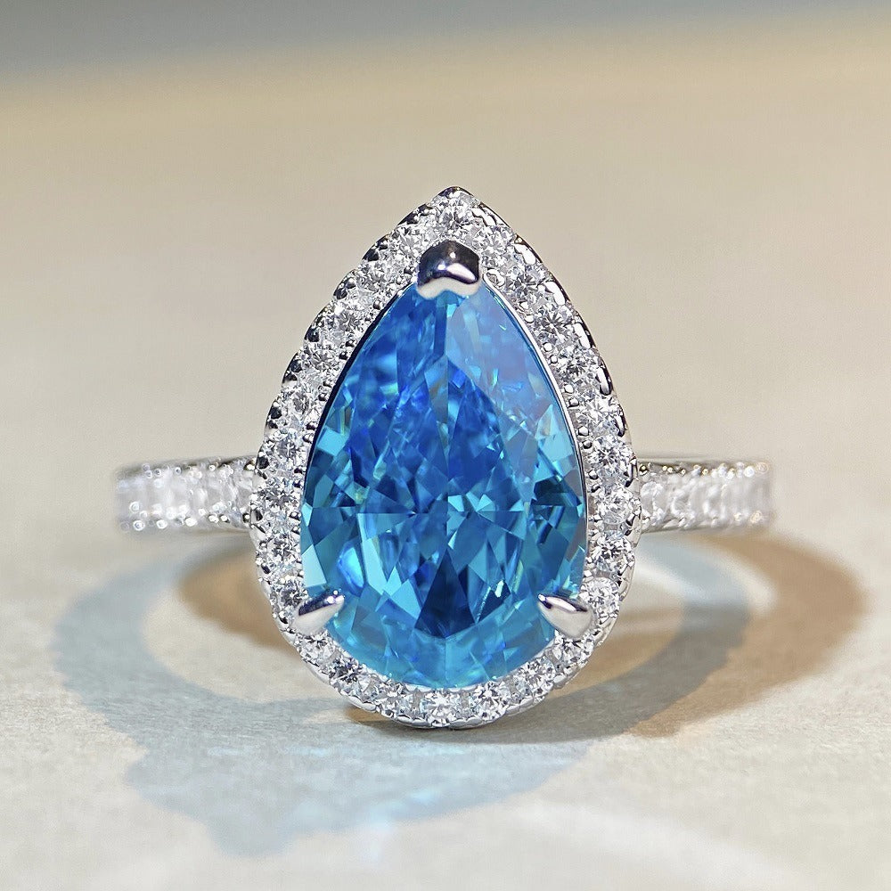 BeatWizards sterling silver pear-shaped ring lavender purple high carbon diamond gemstone diamond ring European and American zircon ring
