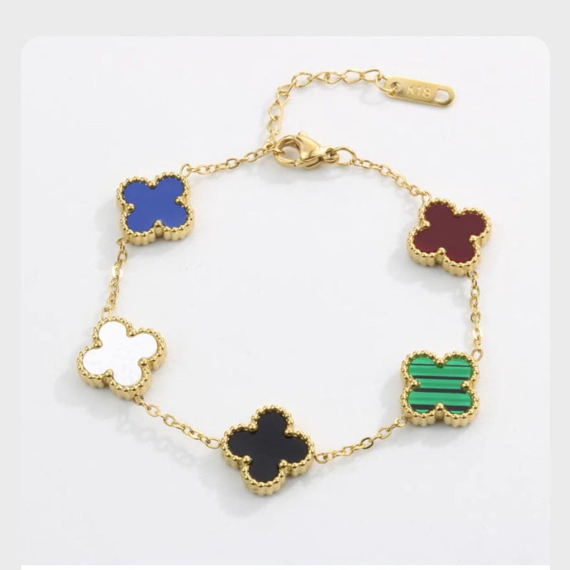 BeatWizards Academy Four leaf clover bracelet women's titanium steel light luxury electroplating 18k gold