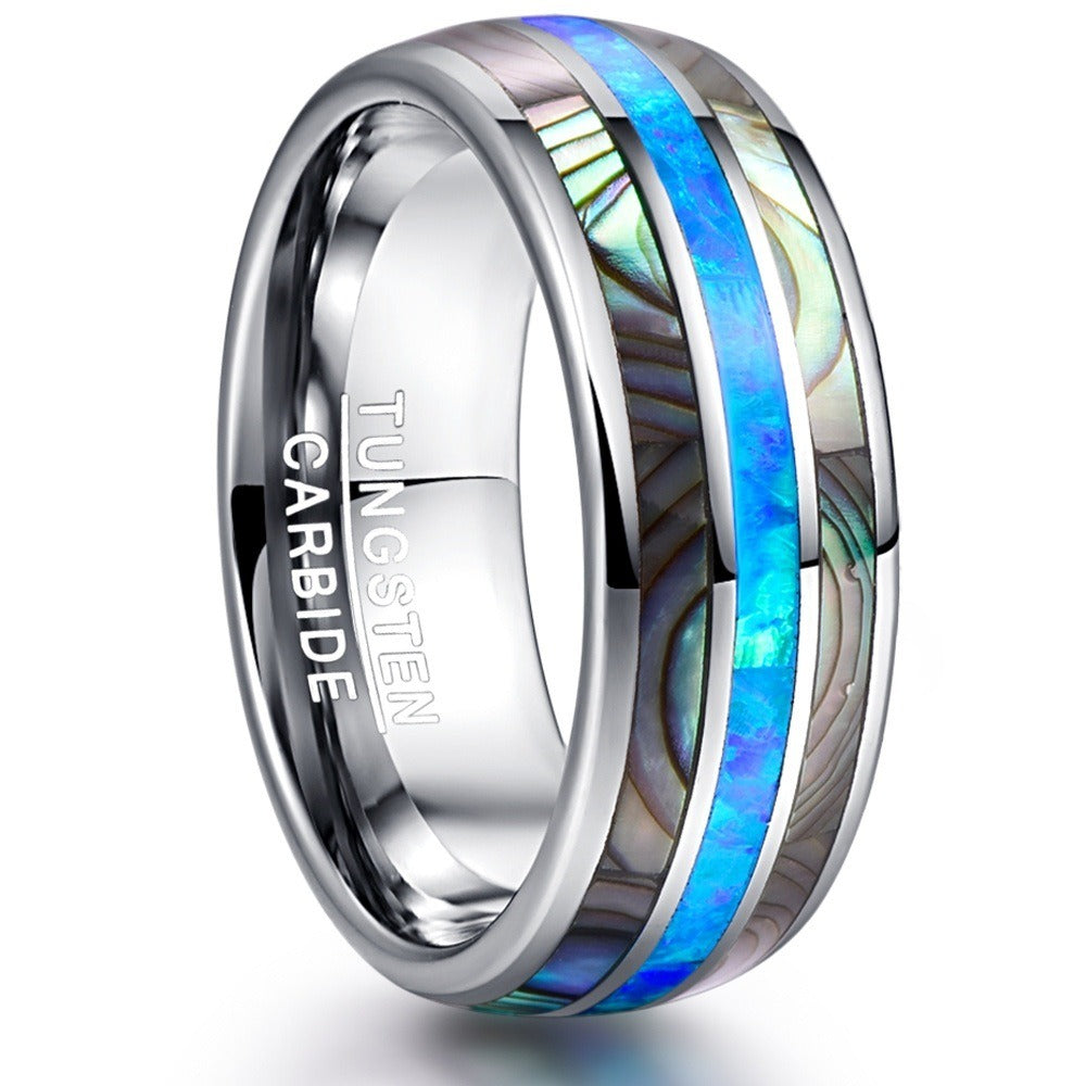 BeatWizards stainless steel men's ring with shell inlay and colorful shell inlay