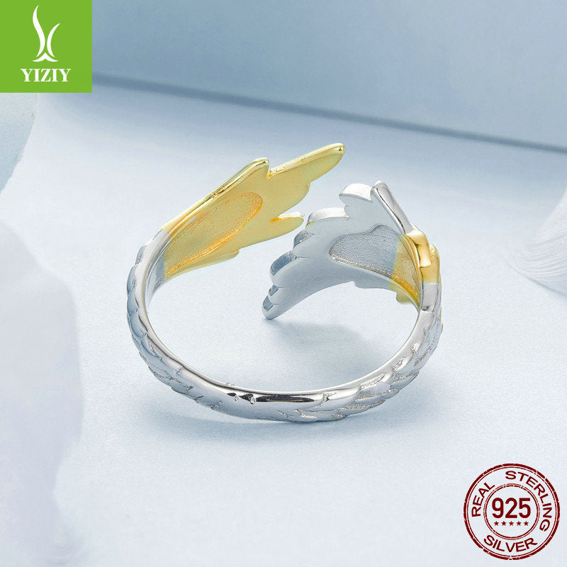 BeatWizards original 14K gold plated wing opening ring, men's and women's personalized and atmospheric s925 silver gold silver wing ring
