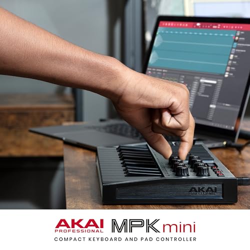 Akai Professional MPK Mini MK3 - 25 Key USB MIDI Keyboard Controller With 8 Backlit Drum Pads, 8 Knobs, Music Production Software and Native Instruments Sound Package (NKS Integration), White