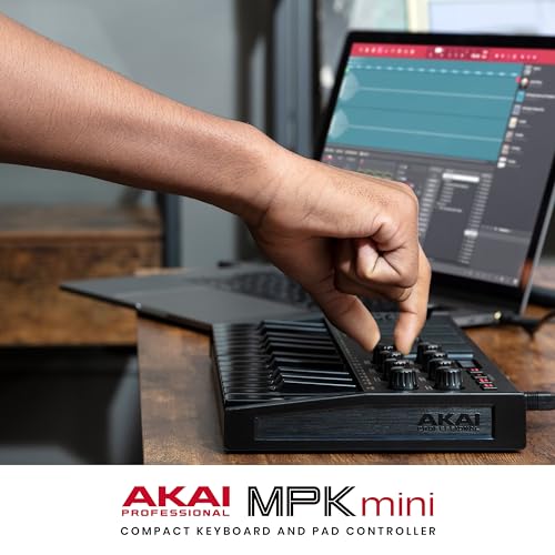 Akai Professional MPK Mini MK3 - 25 Key USB MIDI Keyboard Controller With 8 Backlit Drum Pads, 8 Knobs, Music Production Software and Native Instruments Sound Package (NKS Integration), White