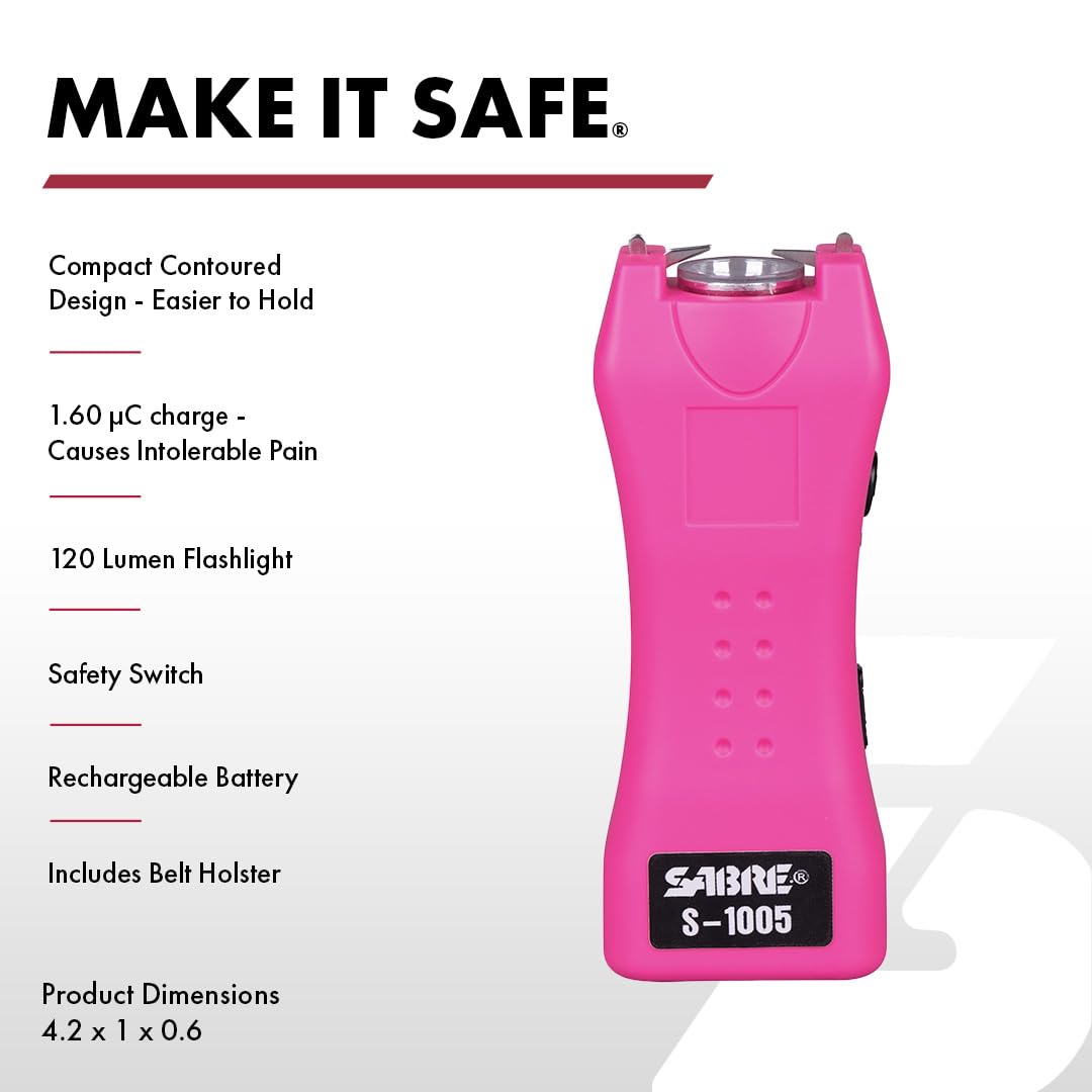 SABRE Pepper Spray & 2-in-1 Stun Gun with Flashlight, Self Defense Kit, Fast Flip Top Safety, Finger Grip for Better & Faster Aim, Painful 1.60 µC Charge, 120 Lumen LED Light, Rechargeable, 0.54 fl oz