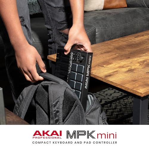 Akai Professional MPK Mini MK3 - 25 Key USB MIDI Keyboard Controller With 8 Backlit Drum Pads, 8 Knobs, Music Production Software and Native Instruments Sound Package (NKS Integration), White