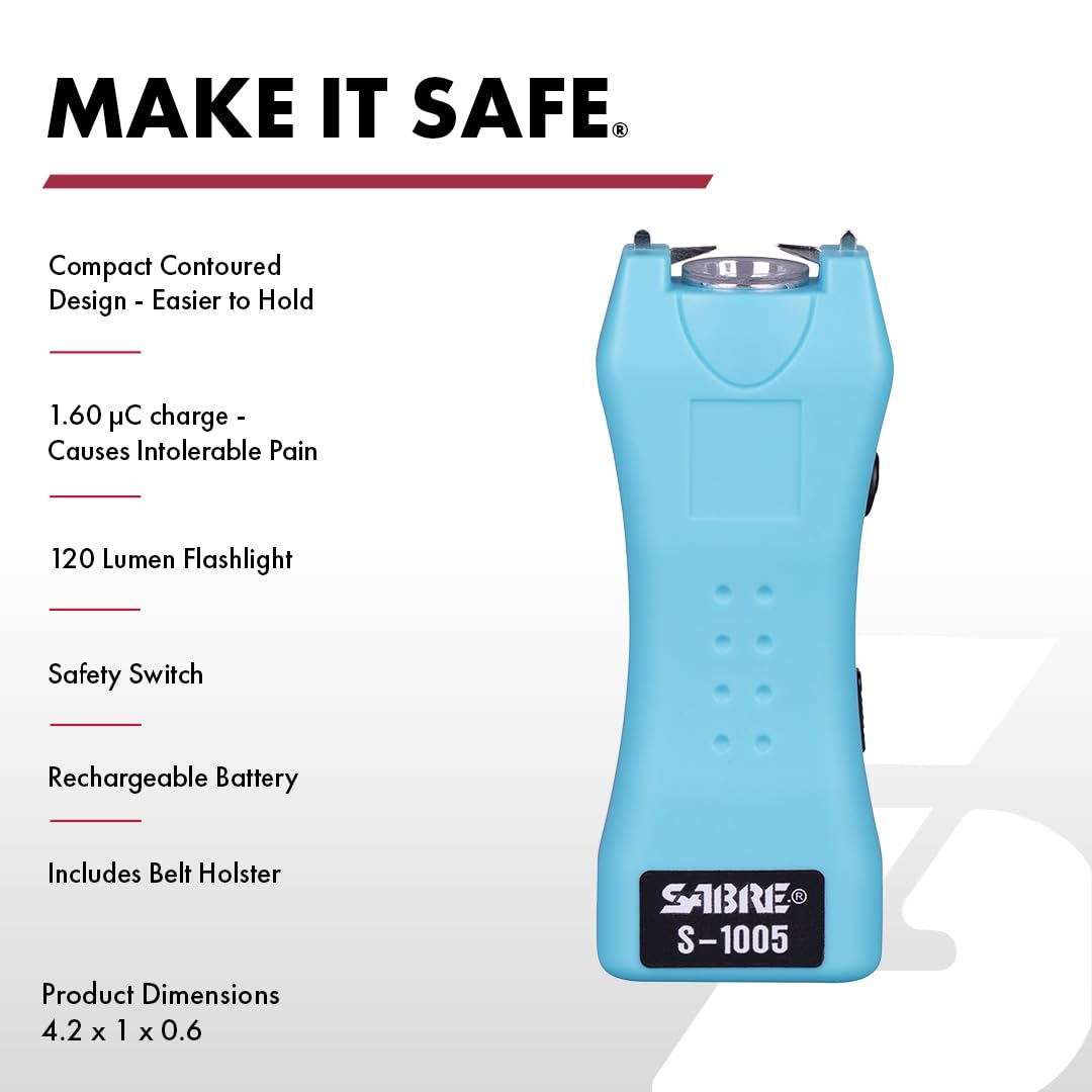SABRE Pepper Spray & 2-in-1 Stun Gun with Flashlight, Self Defense Kit, Fast Flip Top Safety, Finger Grip for Better & Faster Aim, Painful 1.60 µC Charge, 120 Lumen LED Light, Rechargeable, 0.54 fl oz
