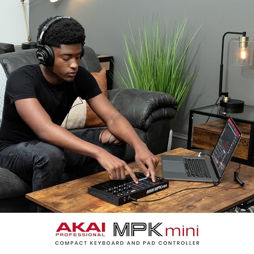 Akai Professional MPK Mini MK3 - 25 Key USB MIDI Keyboard Controller With 8 Backlit Drum Pads, 8 Knobs, Music Production Software and Native Instruments Sound Package (NKS Integration), White