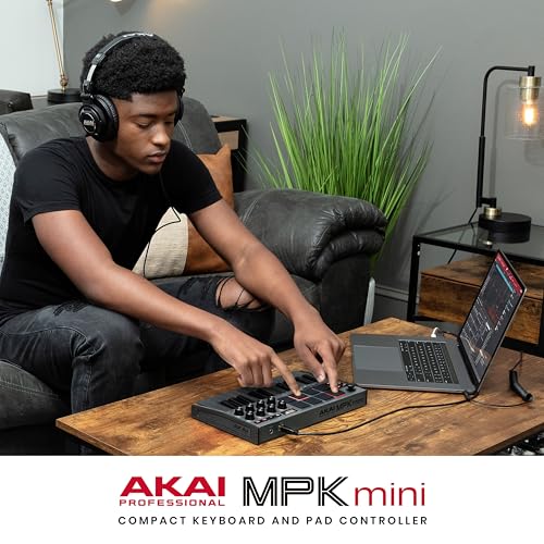 Akai Professional MPK Mini MK3 - 25 Key USB MIDI Keyboard Controller With 8 Backlit Drum Pads, 8 Knobs, Music Production Software and Native Instruments Sound Package (NKS Integration), White