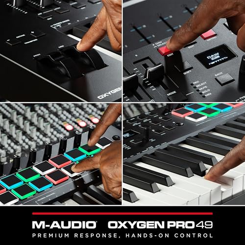 M-Audio Oxygen Pro Mini – 32 Key USB MIDI Keyboard Controller With Beat Pads, MIDI assignable Knobs, Buttons & Faders and Software Suite Included