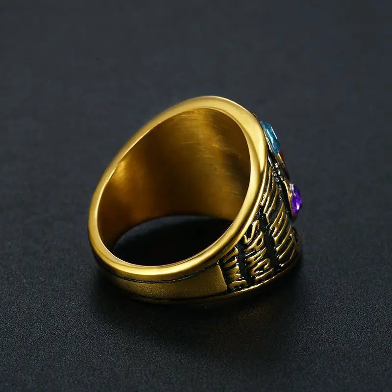 BeatWizards Stainless Steel Titanium Gold Plated Infinity Glove Gauntlet 7 Stones Thano Ring