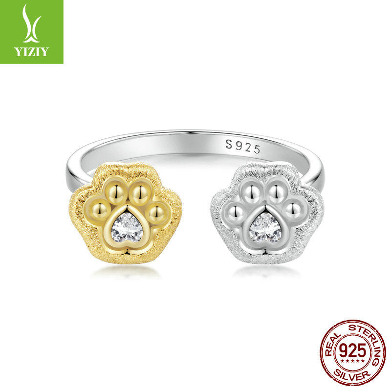 BeatWizards Nipsey’s Paw Print Charm Original 18K Gold Plated Open Ring Asymmetric Design s925 Silver