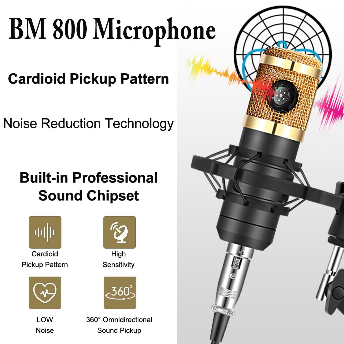 BeatWizards Podcast Equipment Bundle, Audio Interface with Voice Changer and BM800 Condenser Microphone, Recording Studio Package Perfect for Recording, Broadcasting, Live Streaming, YouTube, TikTok (BM800-V8G)