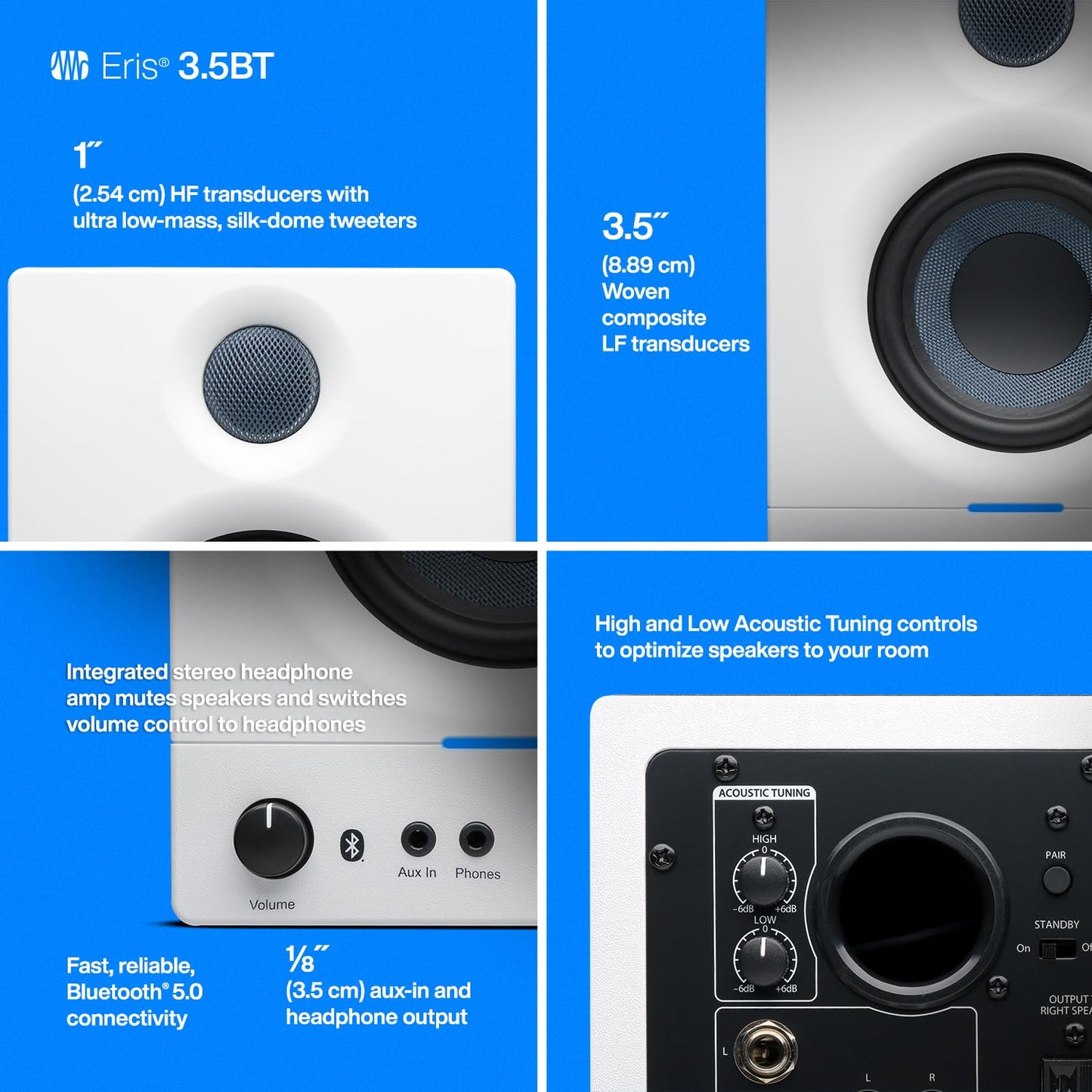 PreSonus Eris 3.5 Studio Monitors, Pair — Powered, Active Monitor Speakers for Near Field Music Production, Desktop Computer, Hi-Fi Audio