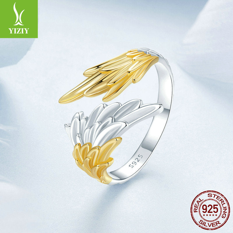 BeatWizards original 14K gold plated wing opening ring, men's and women's personalized and atmospheric s925 silver gold silver wing ring