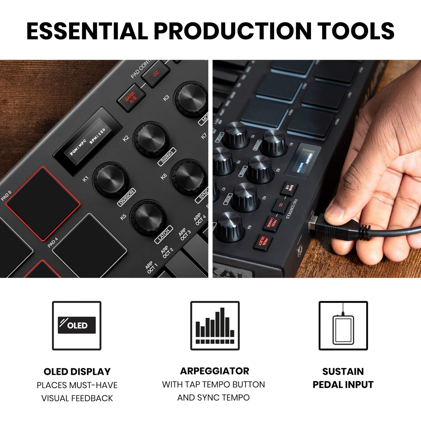 Akai Professional MPK Mini MK3 - 25 Key USB MIDI Keyboard Controller With 8 Backlit Drum Pads, 8 Knobs, Music Production Software and Native Instruments Sound Package (NKS Integration), White