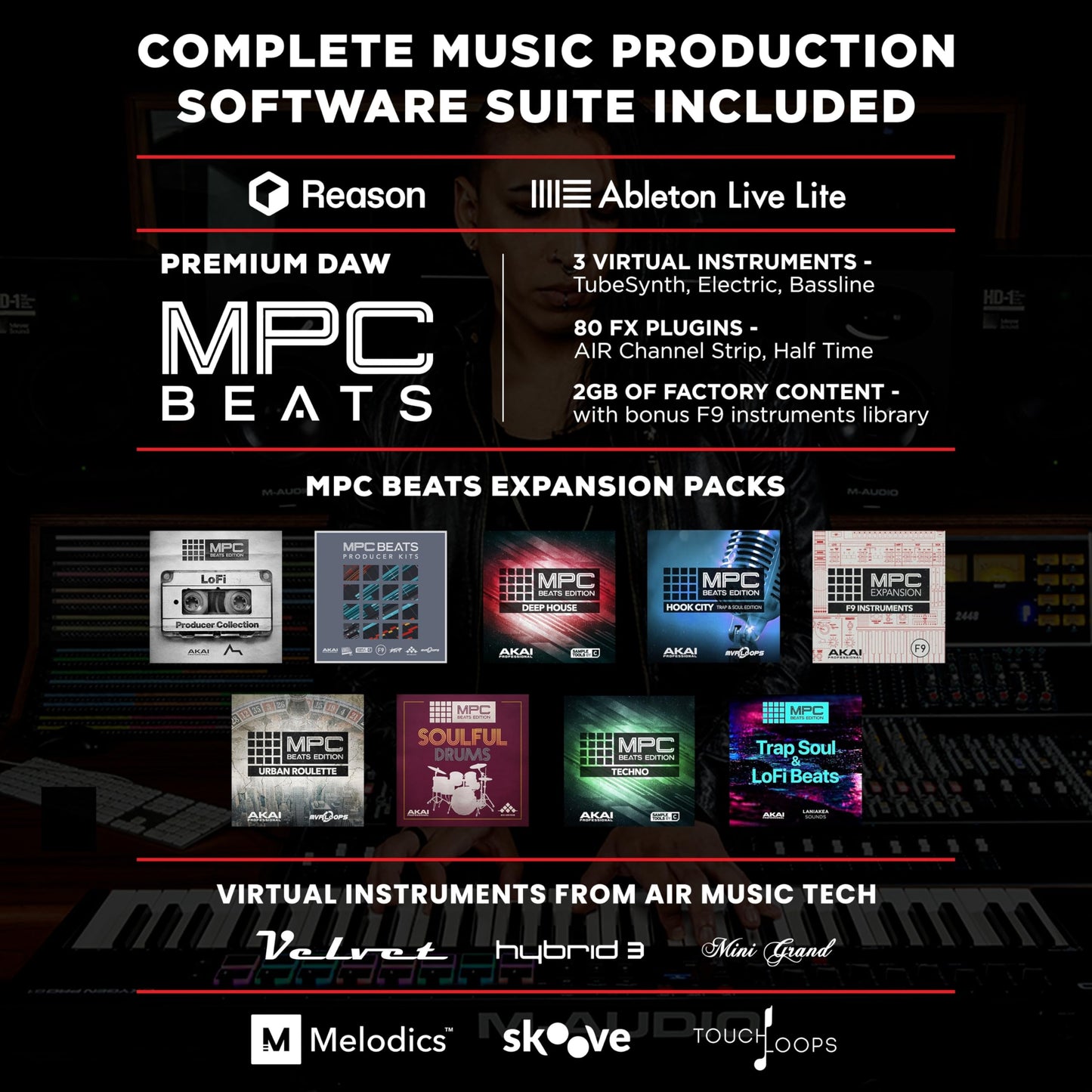 M-Audio Oxygen Pro Mini – 32 Key USB MIDI Keyboard Controller With Beat Pads, MIDI assignable Knobs, Buttons & Faders and Software Suite Included