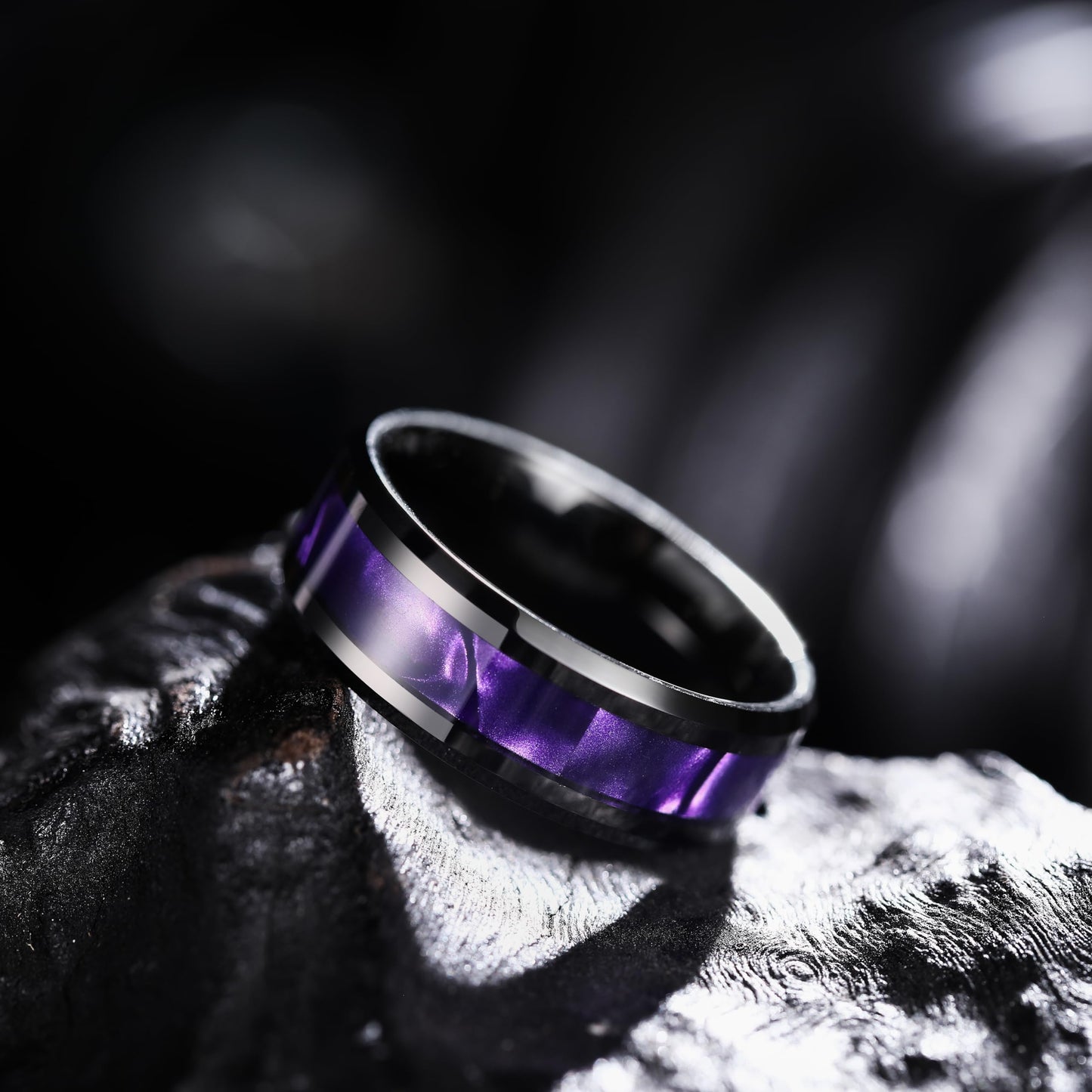 King Will Tungsten Carbide Wedding Band for Men - 8mm Black High Polished Inlay Green/Black Olive Shell Texture Patterns for Everyday Wear Comfort Fit