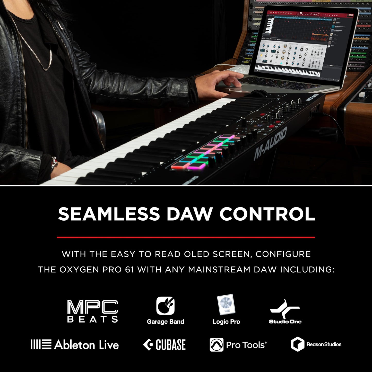 M-Audio Oxygen Pro Mini – 32 Key USB MIDI Keyboard Controller With Beat Pads, MIDI assignable Knobs, Buttons & Faders and Software Suite Included