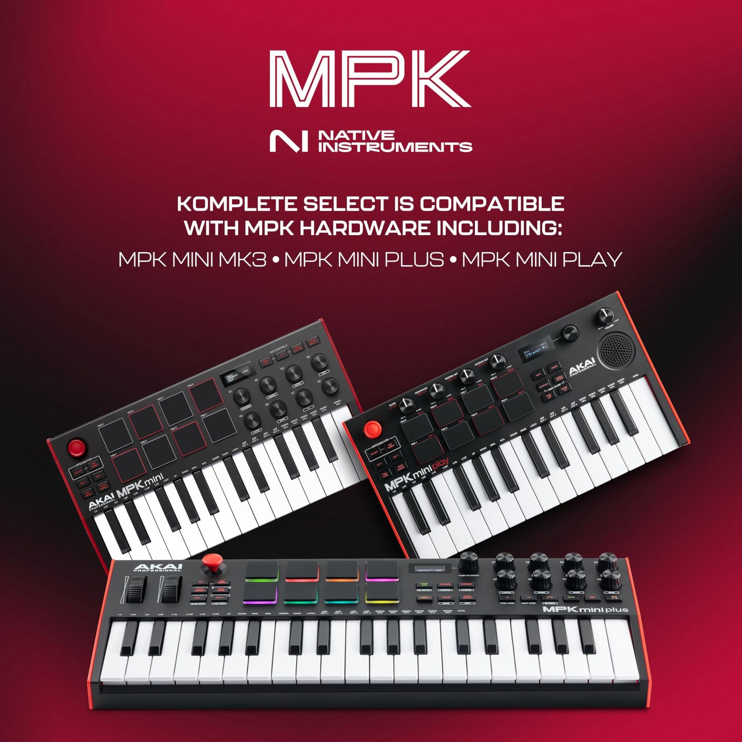 Akai Professional MPK Mini MK3 - 25 Key USB MIDI Keyboard Controller With 8 Backlit Drum Pads, 8 Knobs, Music Production Software and Native Instruments Sound Package (NKS Integration), White