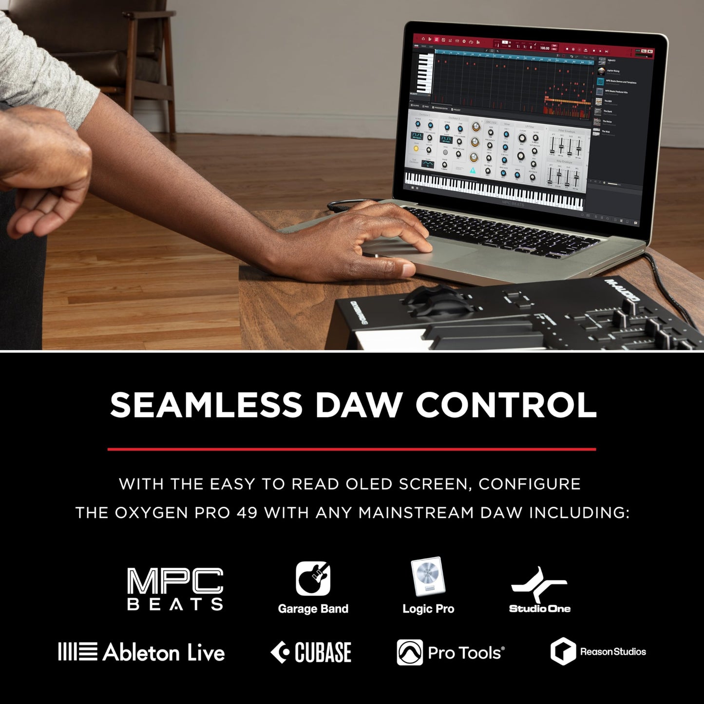 M-Audio Oxygen Pro Mini – 32 Key USB MIDI Keyboard Controller With Beat Pads, MIDI assignable Knobs, Buttons & Faders and Software Suite Included