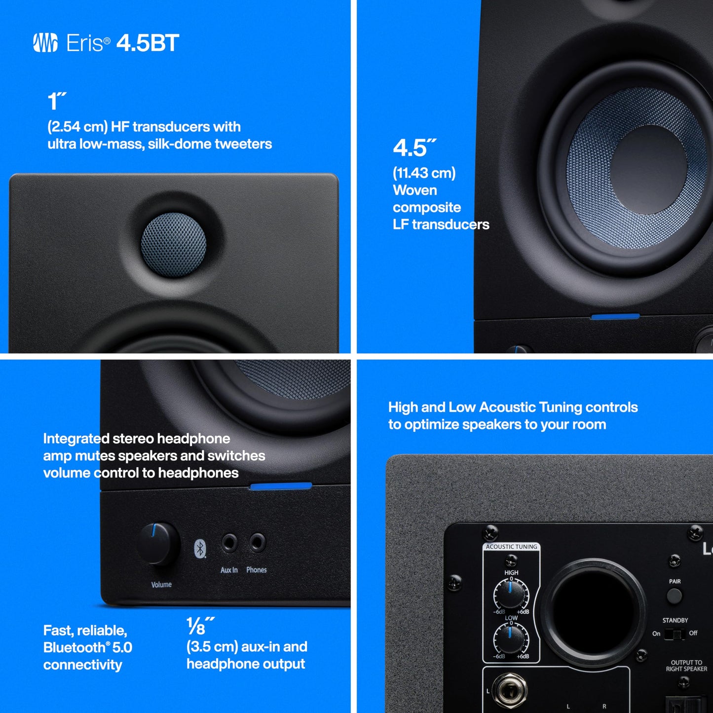 PreSonus Eris 3.5 Studio Monitors, Pair — Powered, Active Monitor Speakers for Near Field Music Production, Desktop Computer, Hi-Fi Audio