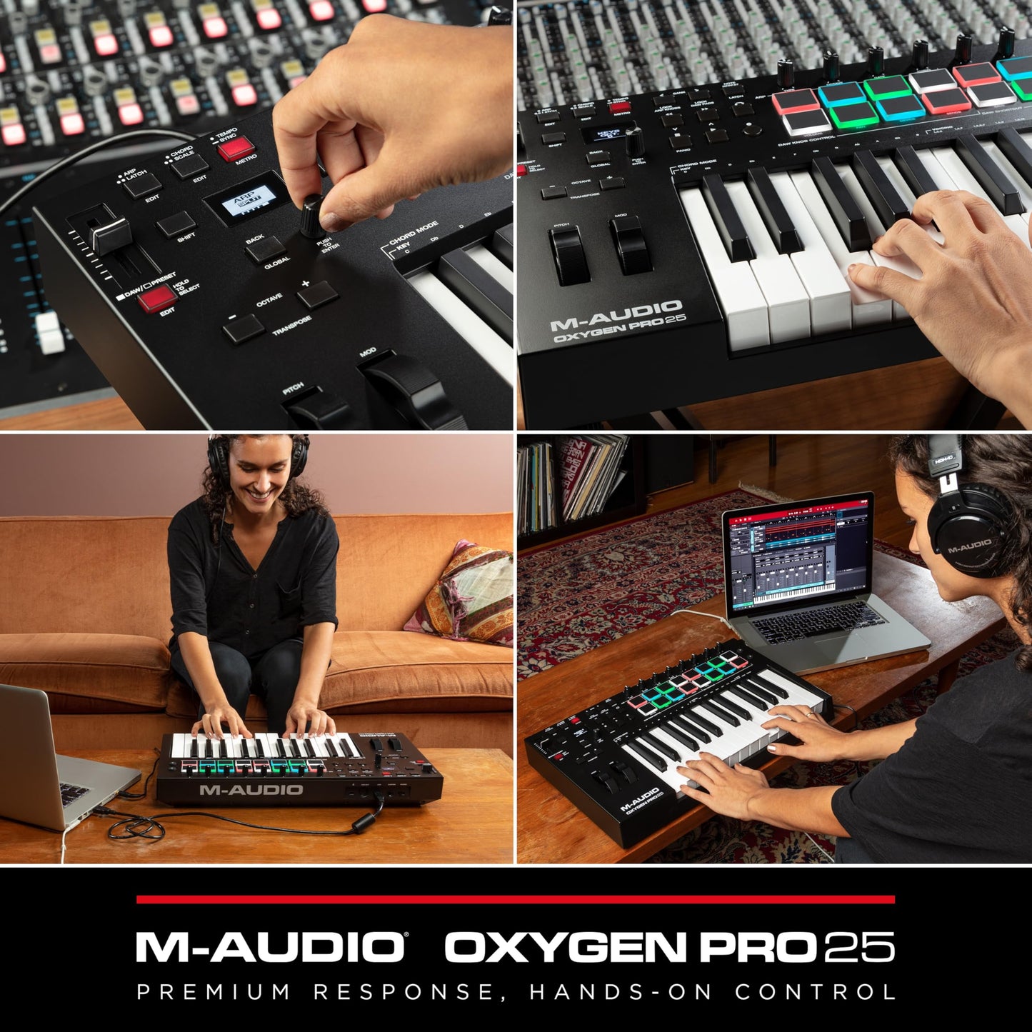 M-Audio Oxygen Pro Mini – 32 Key USB MIDI Keyboard Controller With Beat Pads, MIDI assignable Knobs, Buttons & Faders and Software Suite Included