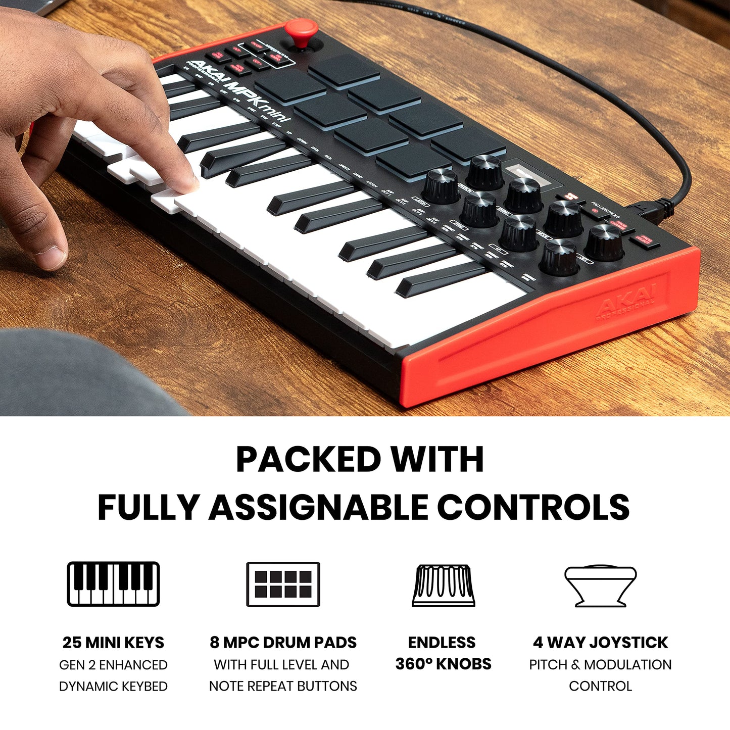 Akai Professional MPK Mini MK3 - 25 Key USB MIDI Keyboard Controller With 8 Backlit Drum Pads, 8 Knobs, Music Production Software and Native Instruments Sound Package (NKS Integration), White