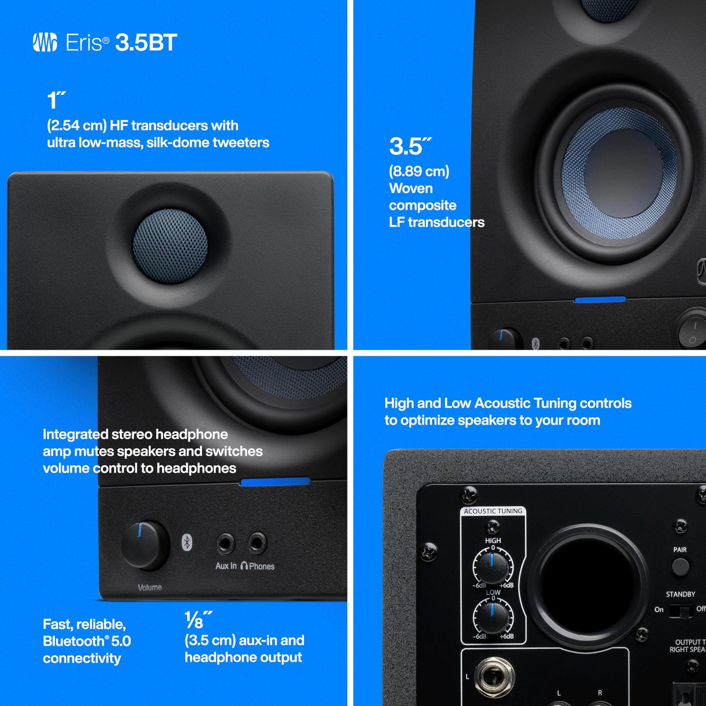 PreSonus Eris 3.5 Studio Monitors, Pair — Powered, Active Monitor Speakers for Near Field Music Production, Desktop Computer, Hi-Fi Audio
