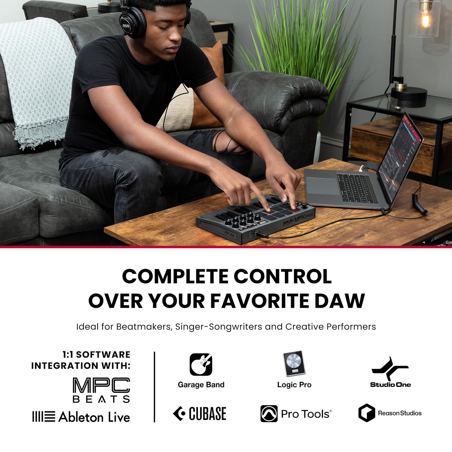 Akai Professional MPK Mini MK3 - 25 Key USB MIDI Keyboard Controller With 8 Backlit Drum Pads, 8 Knobs, Music Production Software and Native Instruments Sound Package (NKS Integration), White
