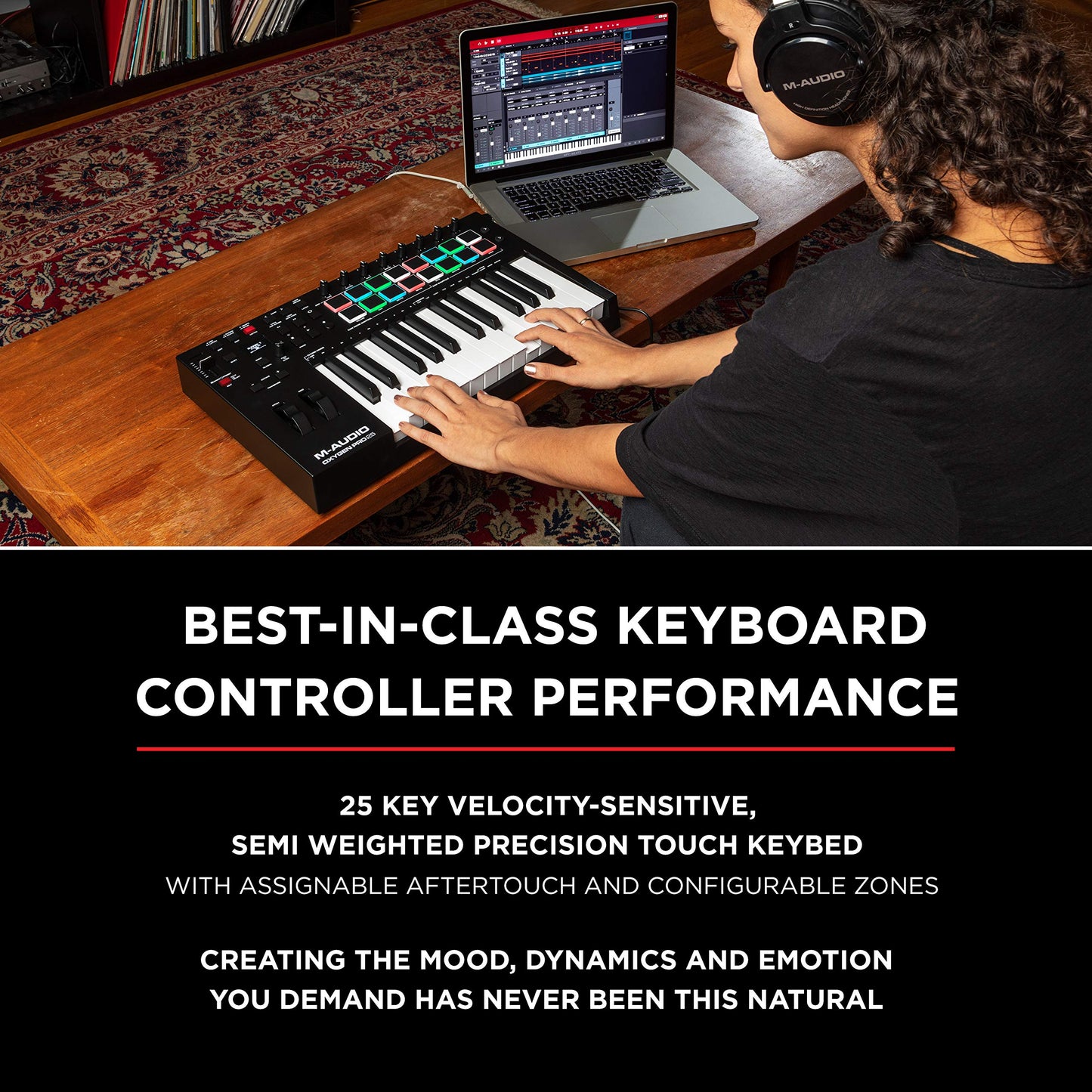 M-Audio Oxygen Pro Mini – 32 Key USB MIDI Keyboard Controller With Beat Pads, MIDI assignable Knobs, Buttons & Faders and Software Suite Included