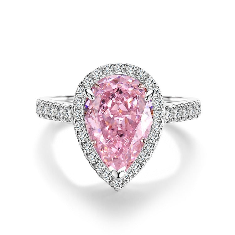 BeatWizards sterling silver pear-shaped ring lavender purple high carbon diamond gemstone diamond ring European and American zircon ring