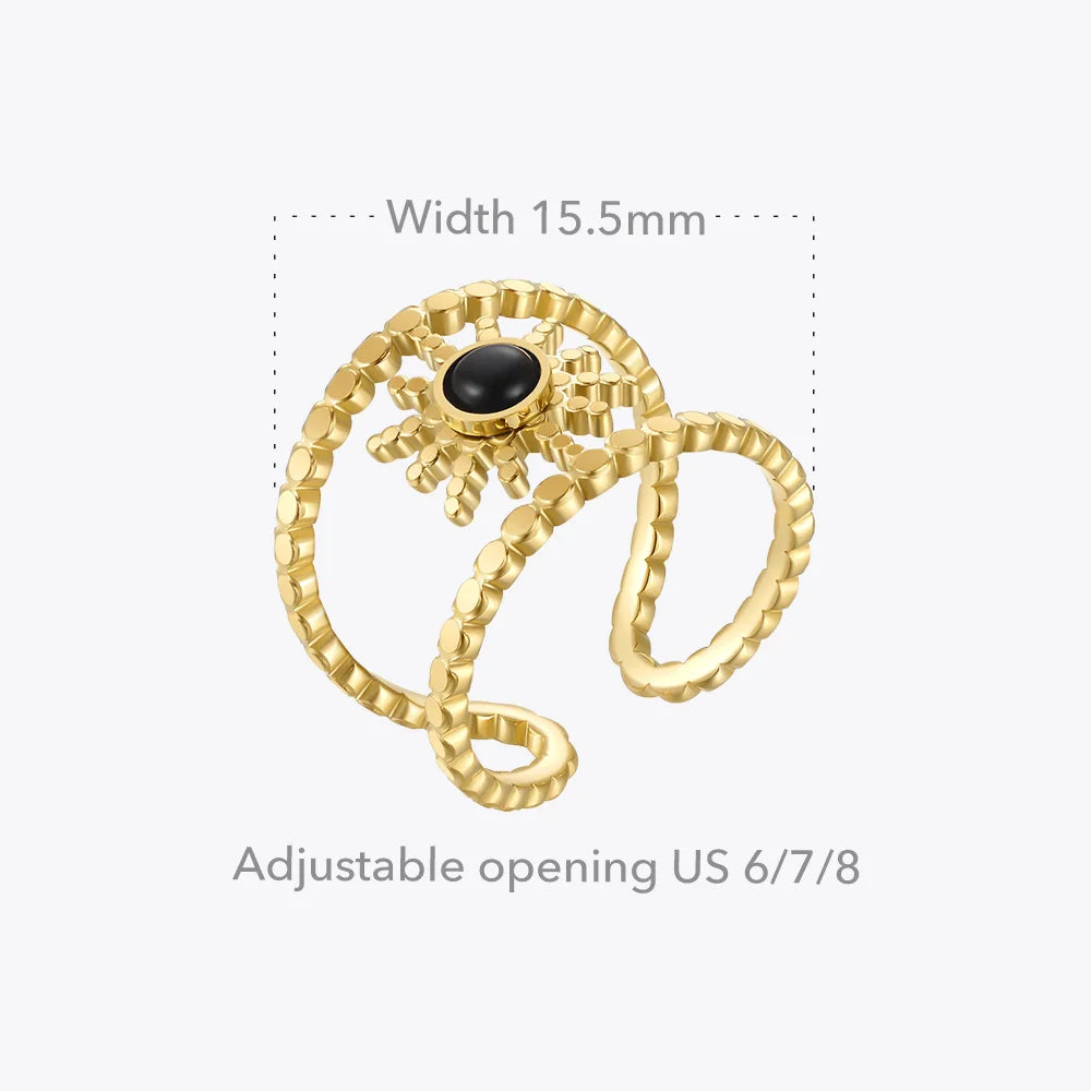 BeatWizards Bohemian Sun Rings For Women Gold Color Ring Stainless Steel Femme Fashion Jewelry Stone Party