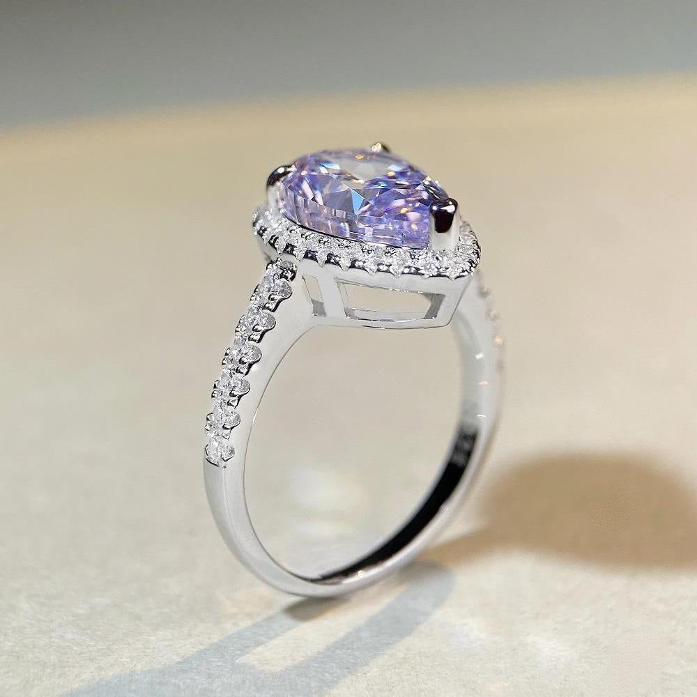 BeatWizards sterling silver pear-shaped ring lavender purple high carbon diamond gemstone diamond ring European and American zircon ring