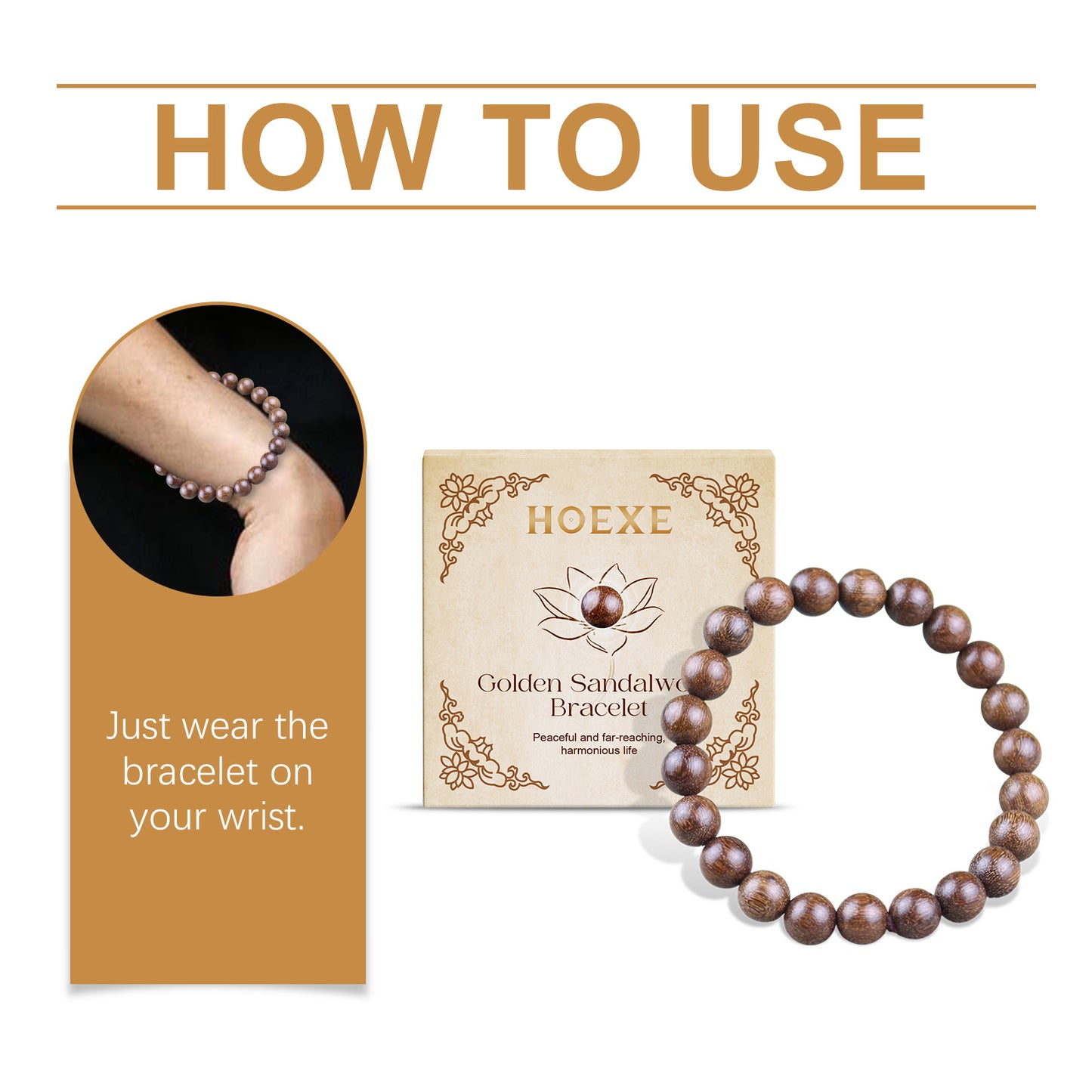 BeatWizards Gold Wire Sandalwood Bead Hand Daily Wear Decoration Simple Fashion 100 With Decorative Wooden Bead Bracelet