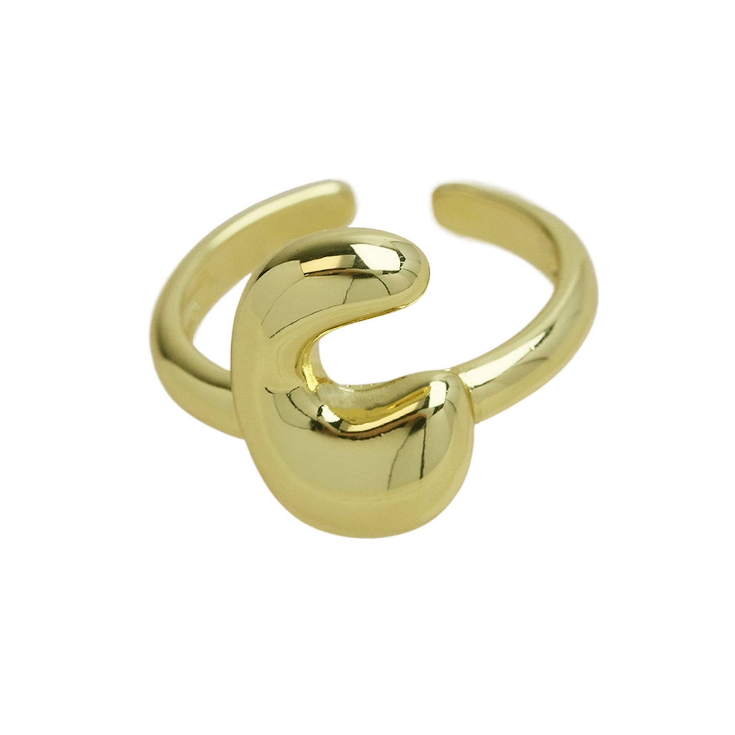 BeatWizards Golden smooth bubble balloon bubble cute chubby 26 letter ring