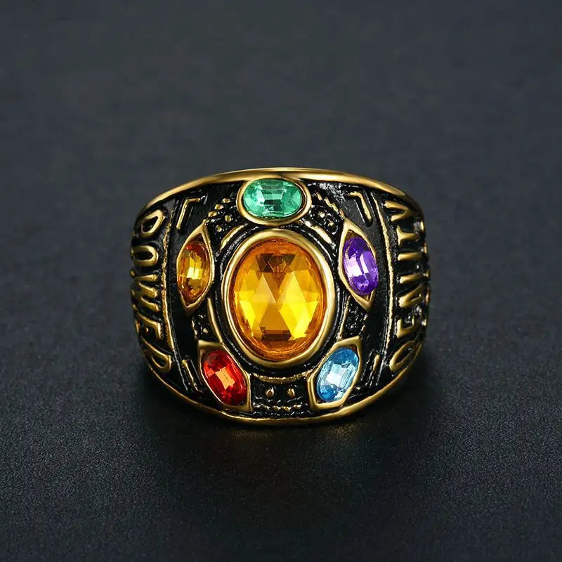 BeatWizards Stainless Steel Titanium Gold Plated Infinity Glove Gauntlet 7 Stones Thano Ring