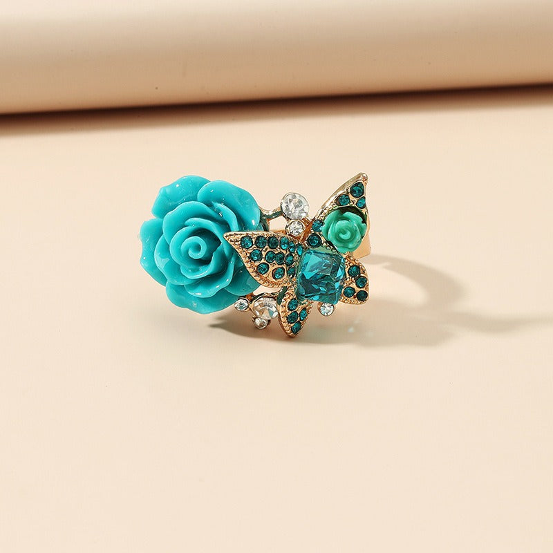 MeetTheDashers-Mrs. Dasher.    Kia Rose Butterfly Charm  Ring Vintage Bohemian Alloy Popular Handpiece