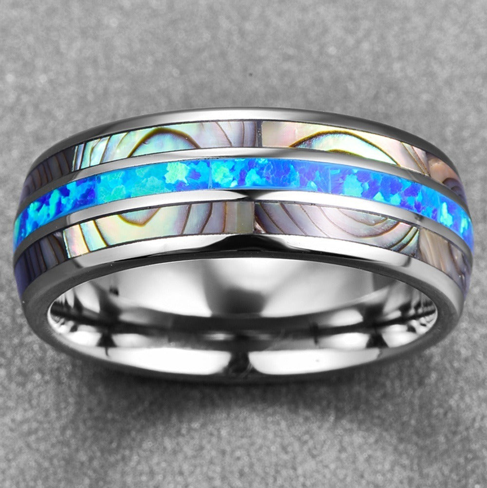 BeatWizards stainless steel men's ring with shell inlay and colorful shell inlay