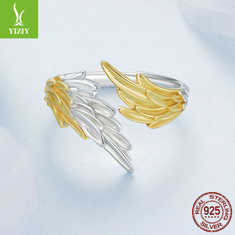 BeatWizards original 14K gold plated wing opening ring, men's and women's personalized and atmospheric s925 silver gold silver wing ring