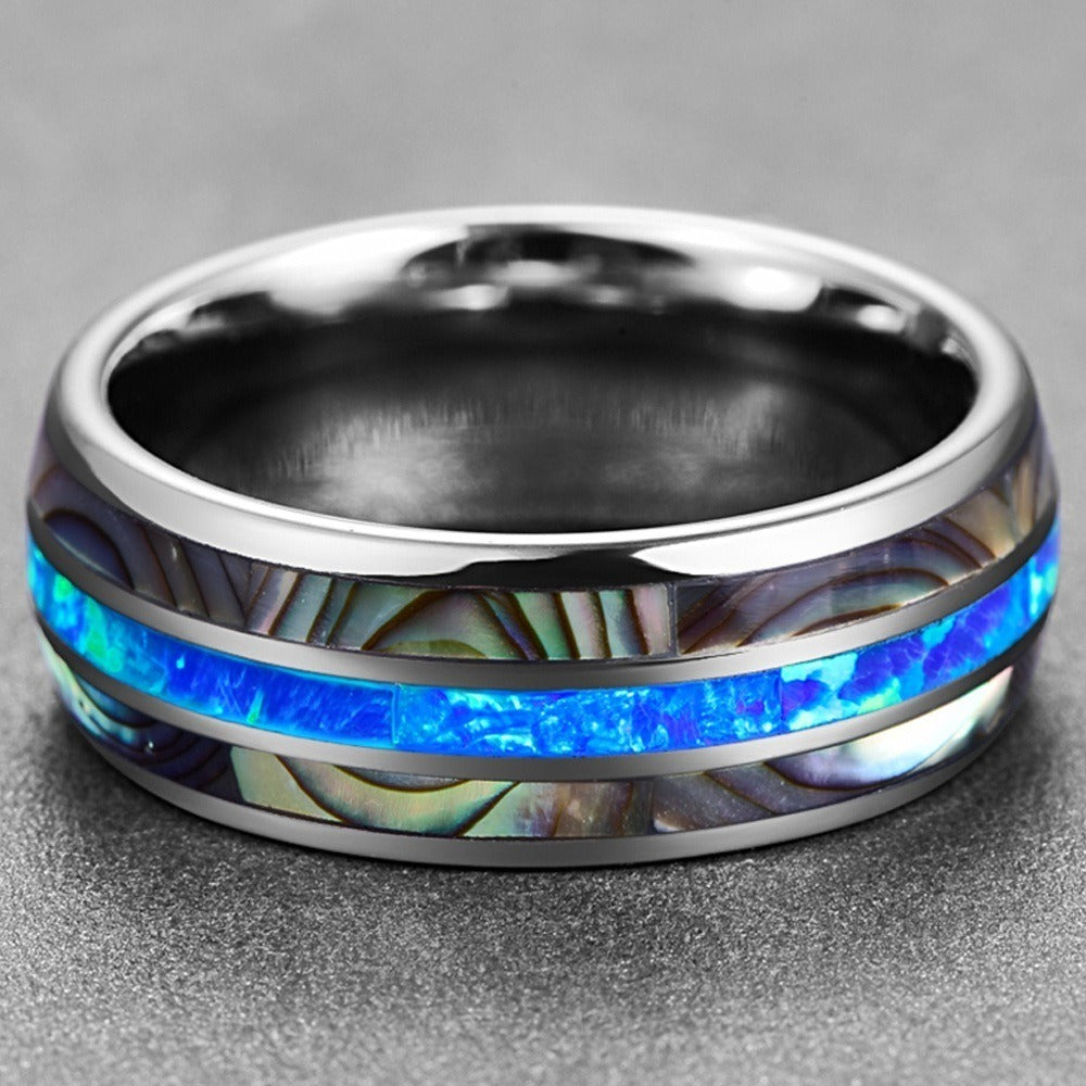 BeatWizards stainless steel men's ring with shell inlay and colorful shell inlay