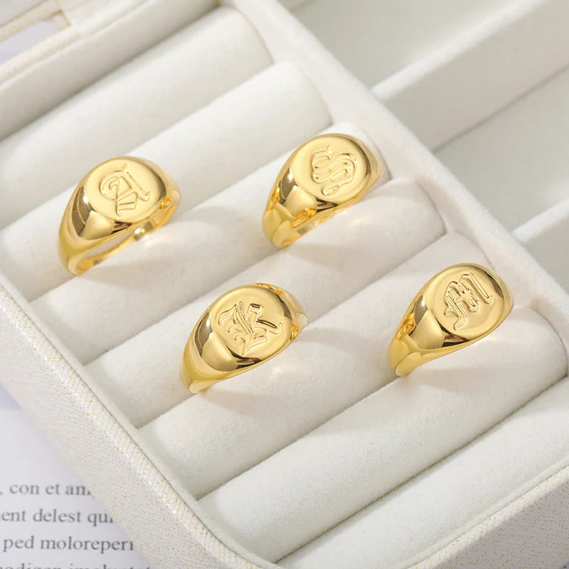 BeatWizards Academy A-Z Letter Initial Rings for Women Goth Chunky Wide Stainless Steel Alphabet Men Ring 2024 Trendy Wedding Couple Jewelry anillos