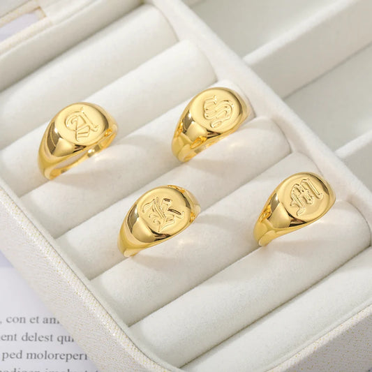 BeatWizards Academy A-Z Letter Initial Rings for Women Goth Chunky Wide Stainless Steel Alphabet Men Ring 2024 Trendy Wedding Couple Jewelry anillos