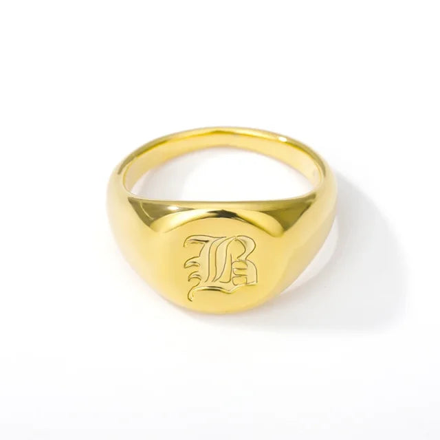 BeatWizards Academy A-Z Letter Initial Rings for Women Goth Chunky Wide Stainless Steel Alphabet Men Ring 2024 Trendy Wedding Couple Jewelry anillos