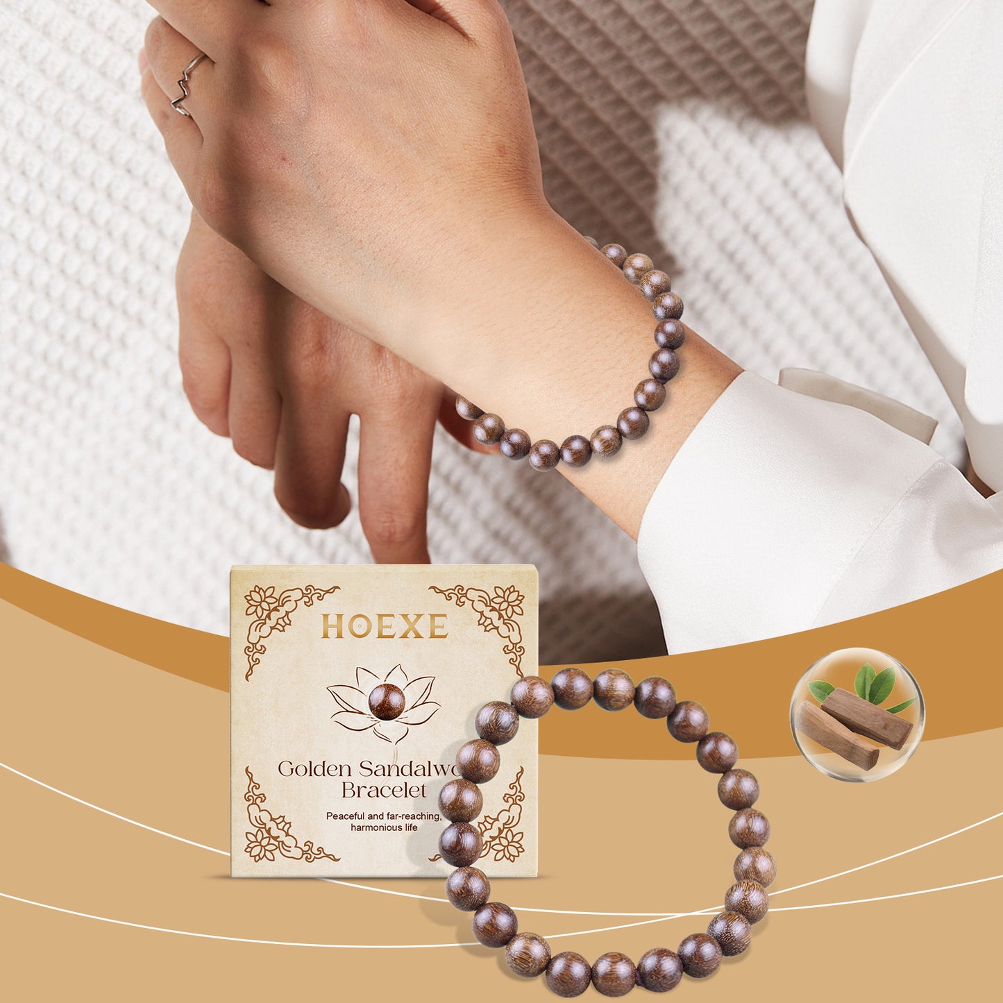 BeatWizards Gold Wire Sandalwood Bead Hand Daily Wear Decoration Simple Fashion 100 With Decorative Wooden Bead Bracelet