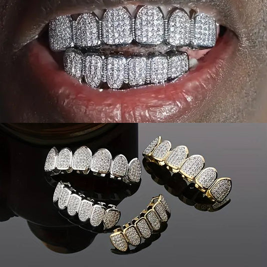 Hip hop braces with copper zircon micro inlaid with real gold exaggerated hiphopgrills