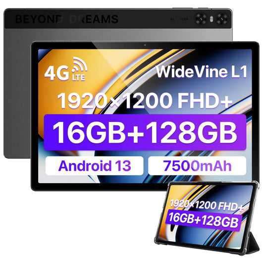 BeatWizards Academy UMIDIGI Android Tablet 10+ inch A13 Tab (16GB+128GB) Tablet with Cellular WiFi7500mAh Android 13 Tablets with Case Support Widevine L1Up to1 TB Expandable