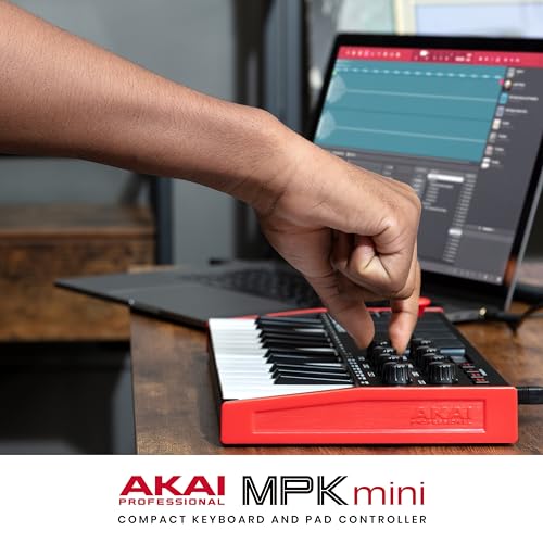 Akai Professional MPK Mini MK3 - 25 Key USB MIDI Keyboard Controller With 8 Backlit Drum Pads, 8 Knobs, Music Production Software and Native Instruments Sound Package (NKS Integration), White