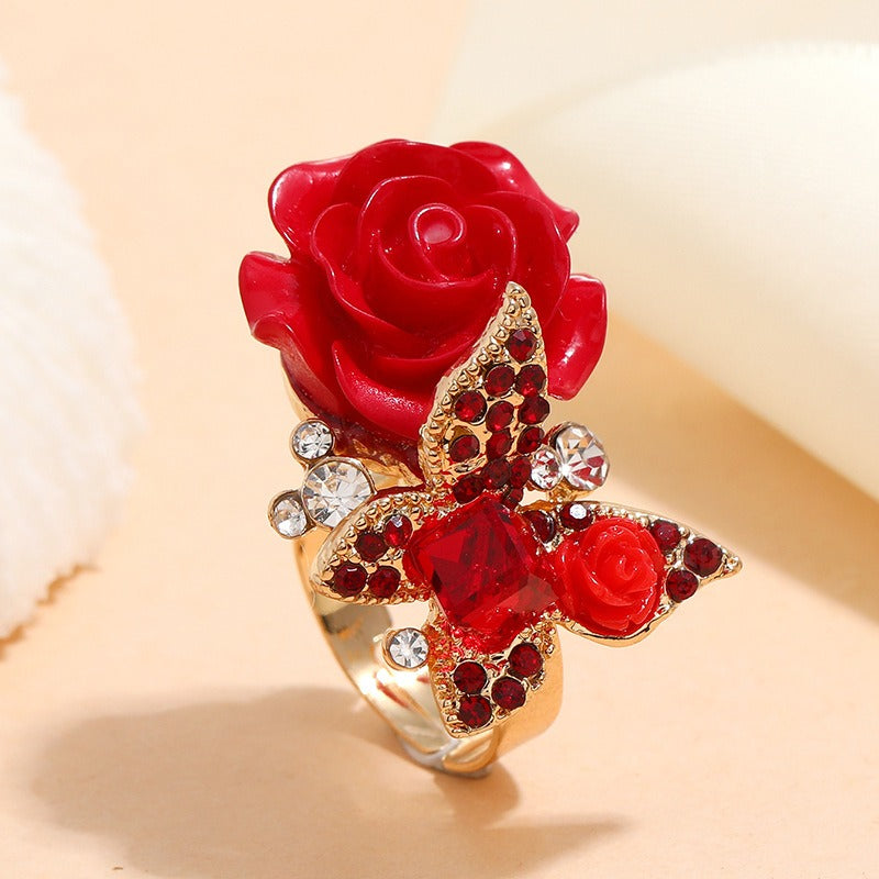 MeetTheDashers-Mrs. Dasher.    Kia Rose Butterfly Charm  Ring Vintage Bohemian Alloy Popular Handpiece