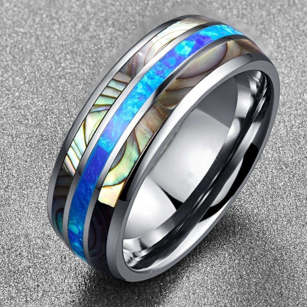 BeatWizards stainless steel men's ring with shell inlay and colorful shell inlay
