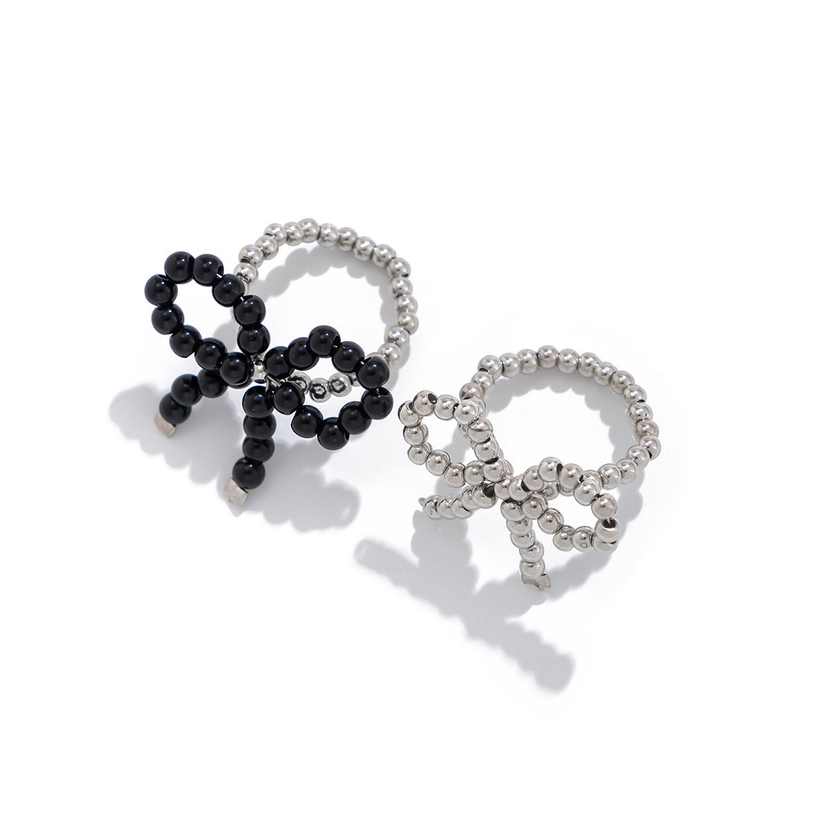 Meet The Dashers-Mrs. Dasher Kia Rose Sweet and Cool Metal Bow Rings Women's Pearl Beaded Open End Rings Bow Rings