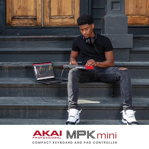 Akai Professional MPK Mini MK3 - 25 Key USB MIDI Keyboard Controller With 8 Backlit Drum Pads, 8 Knobs, Music Production Software and Native Instruments Sound Package (NKS Integration), White